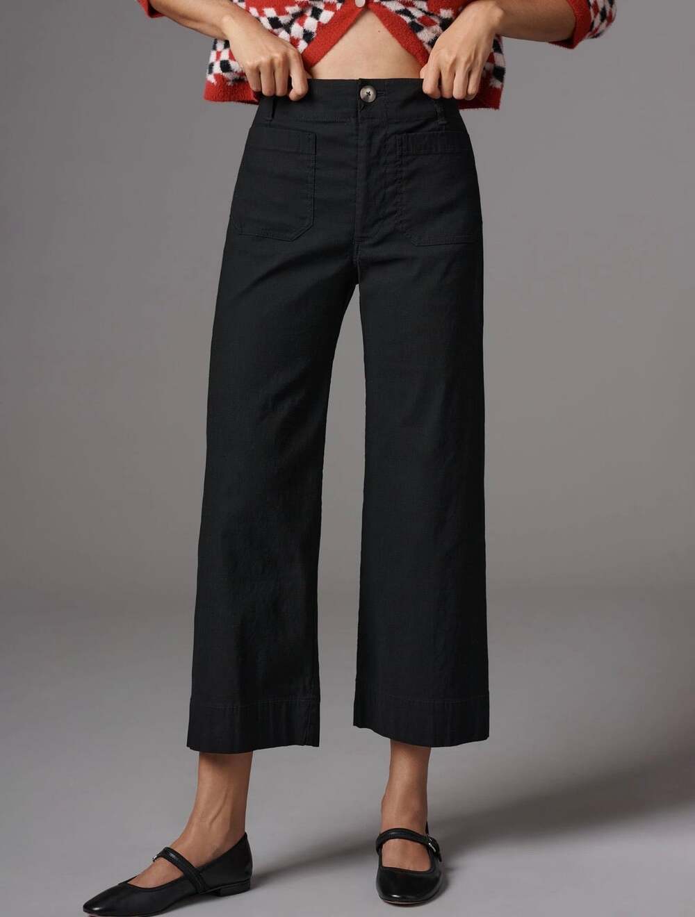 Maeve Anthropologie Colette Wide Leg Crop Pants Black Stretch Trouser boho basic